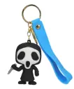 Ghostface Figure Keychain with Knife | Scream Horror Movie Accessory on Blue Wrist Strap | Horror Icon Collectible