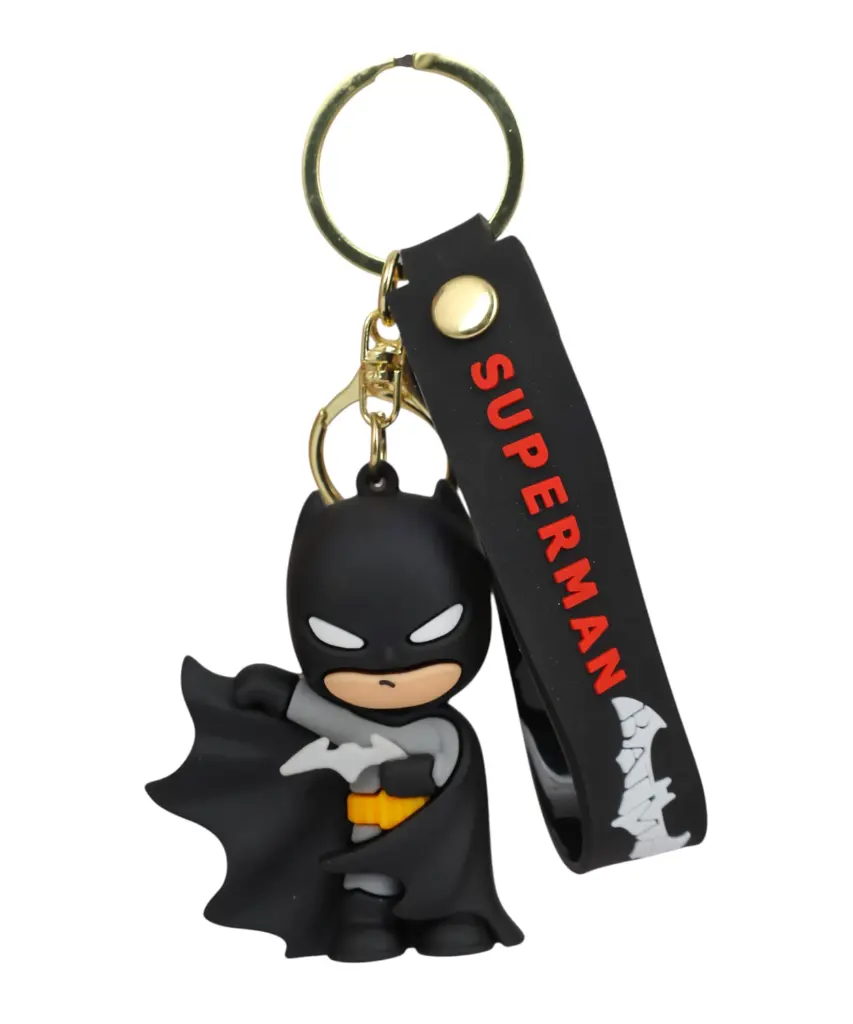 New Style Fly Batman Figure Keychain with Batarang | DC Comics Accessory with Superman & Batman Logo Strap | Dark Knight Collectible