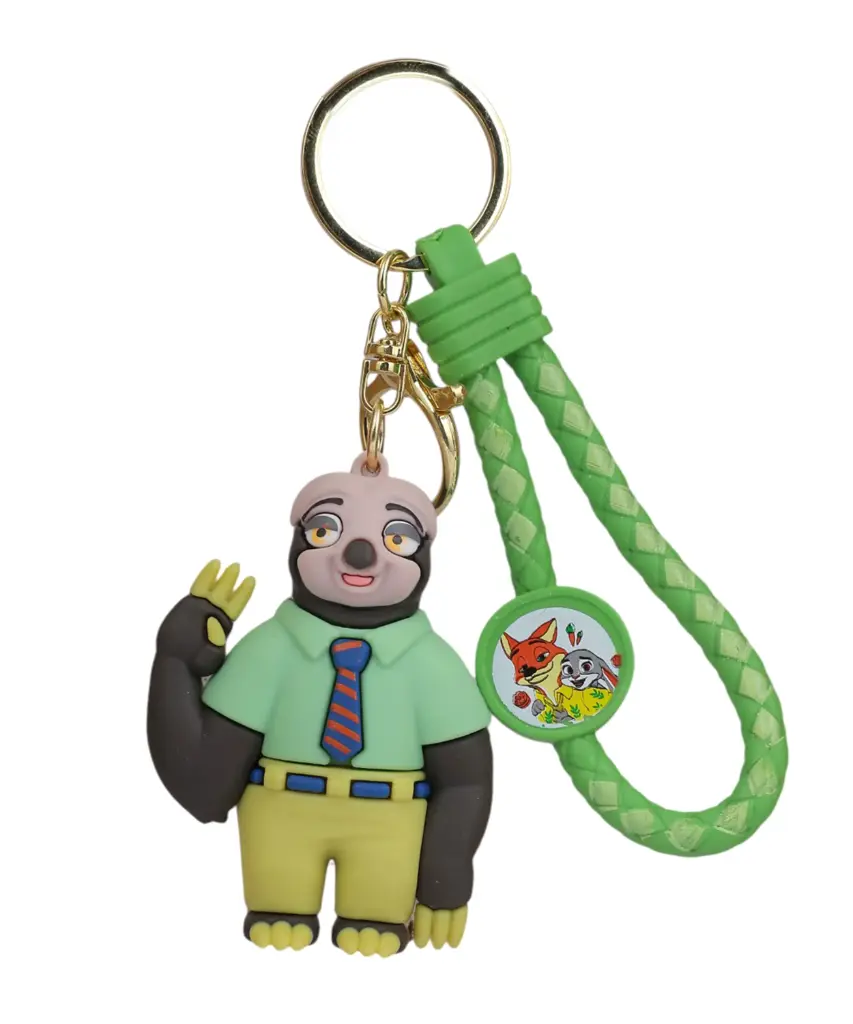 Slow Snell Flash the Sloth Keychain - Disney Zootopia Figure with Uniform | Green Braided Strap Accessory & Collectibles Key Ring
