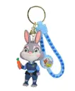 Female Bunny Judy Hopps Police Keychain with Carrot | Disney Zootopia ZPD Officer Figure on Blue Braided Strap | Bunny Collectible