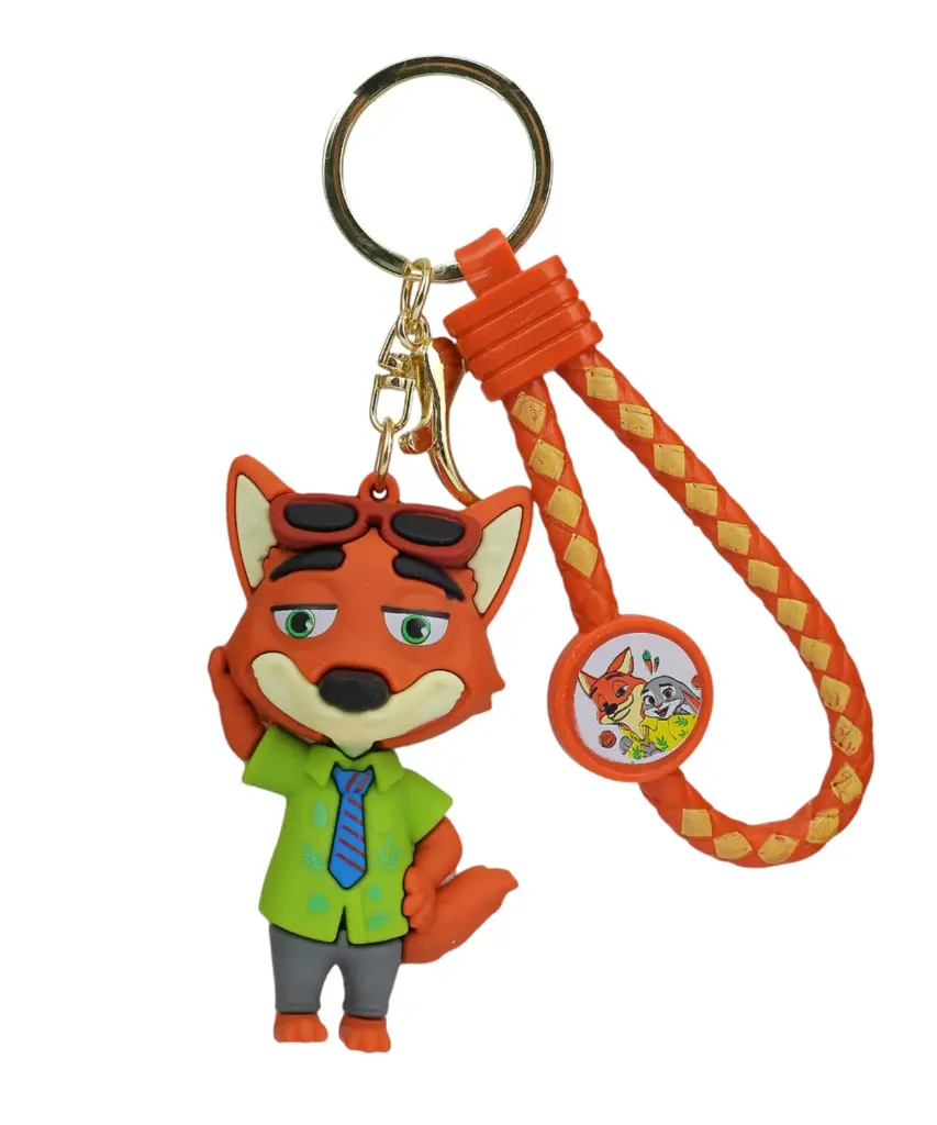 [Zootopia Fox keychain] Fox Nick Wilde Keychain with Sunglasses | Disney Zootopia Figure on Orange Braided Strap | Charming Collectible Key Ring