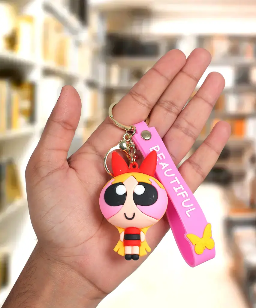 Blossom Figure Keychain - The Powerpuff Girls Accessory on Pink Logo Strap | Cartoon Network Collectible Key Ring