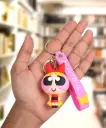 Blossom Figure Keychain - The Powerpuff Girls Accessory on Pink Logo Strap | Cartoon Network Collectible Key Ring