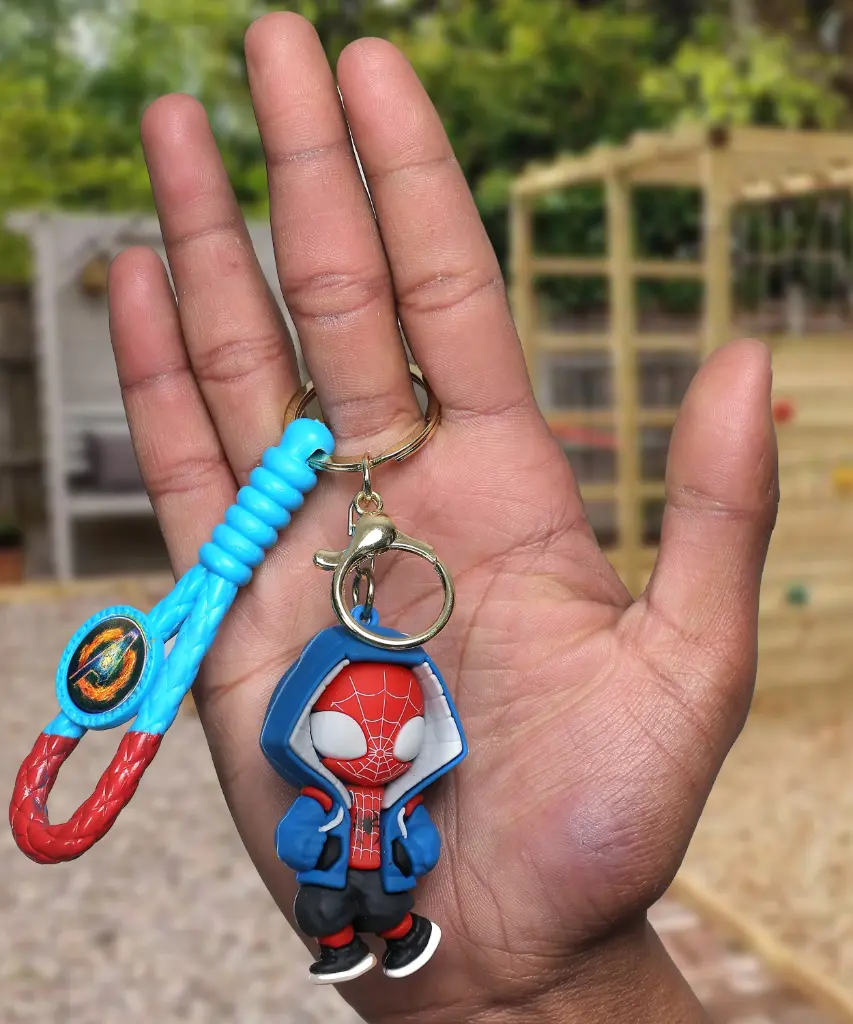 Miles Morales Spider-Man Keychain - Spider-Verse Figure in Hoodie & Shorts | Red & Blue Braided Strap Collectible
