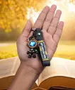 Orange Astronaut Space Suit Keychain - Galaxy Helmet Figure with "EXPLORE FUTURE" Logo Strap | Sci-Fi Accessory Key Ring