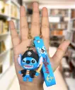 Stitch Pirate Figure Keychain with Sword | Disney Lilo & Stitch Accessory on Blue Logo Strap | Pirates of the Caribbean Style Key Ring