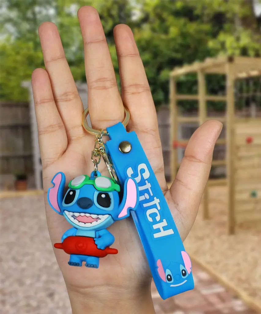 [Stitch In Red Tube 3d keychain] Stitch Swim Float Keychain with Goggles | Disney Lilo & Stitch Figure on Blue Logo Strap | Beach/Pool Accessory Key Ring