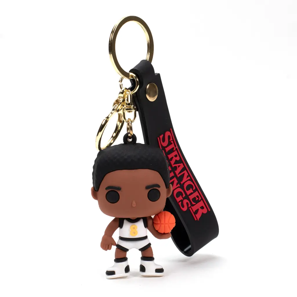 Lucas Sinclair Figure Keychain - Stranger Things Basketball Accessory | Hawkins Jersey #8 on Black Logo Strap | Netflix Collectible