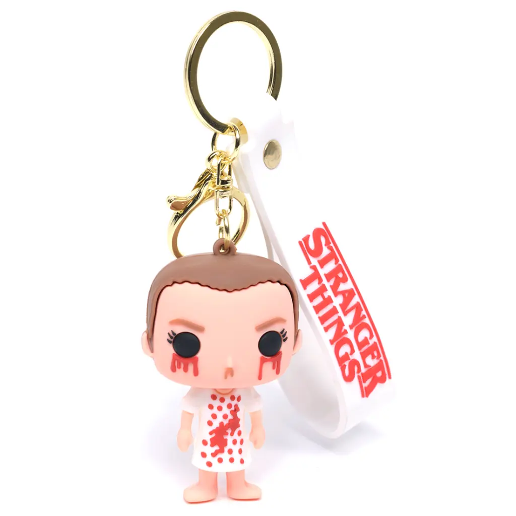 Eleven (El) Figure Keychain with Bloody Dress & Eyes | Stranger Things Iconic Scene Accessory on Logo Strap | Netflix Collectible