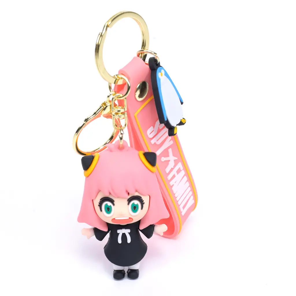 Anya Forger Figure Keychain | Spy x Family Anime Accessory on Pink Logo Strap | Telepath Collectible