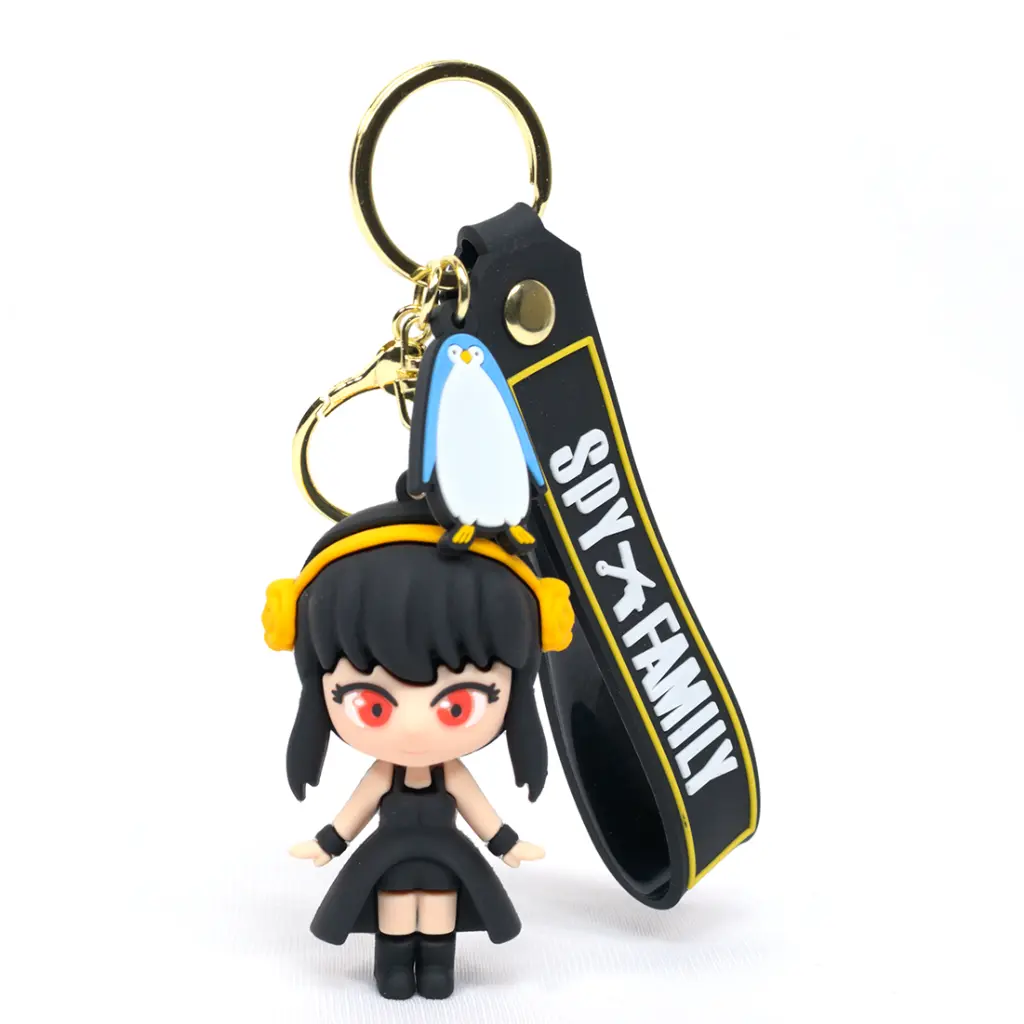 Yor Forger Thorn Princess Keychain with Penguin Charm | Spy x Family Anime Assassin Figure on Black Logo Strap