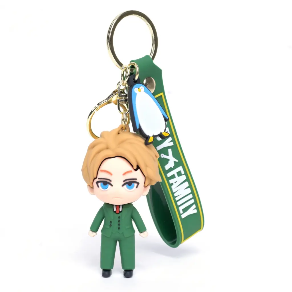 Loid Forger Twilight Keychain with Penguin Charm | Spy x Family Anime Figure on Green Logo Strap | Spy Collectible