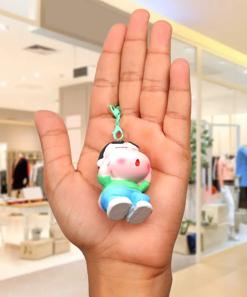 Crayon Shinchan Green Blue Dress Shinnosuke Figure Keychain - Funny Anime Bare Bottom Gag Accessory | Manga Collectible Key Ring
