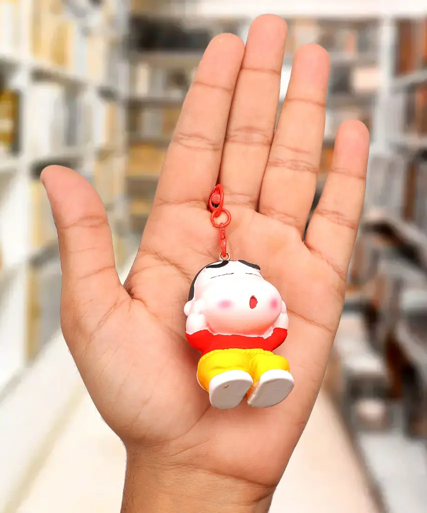Crayon Shinchan Red Yellow Dress Shinnosuke Figure Keychain - Funny Anime Bare Bottom Gag Accessory | Manga Collectible Key Ring
