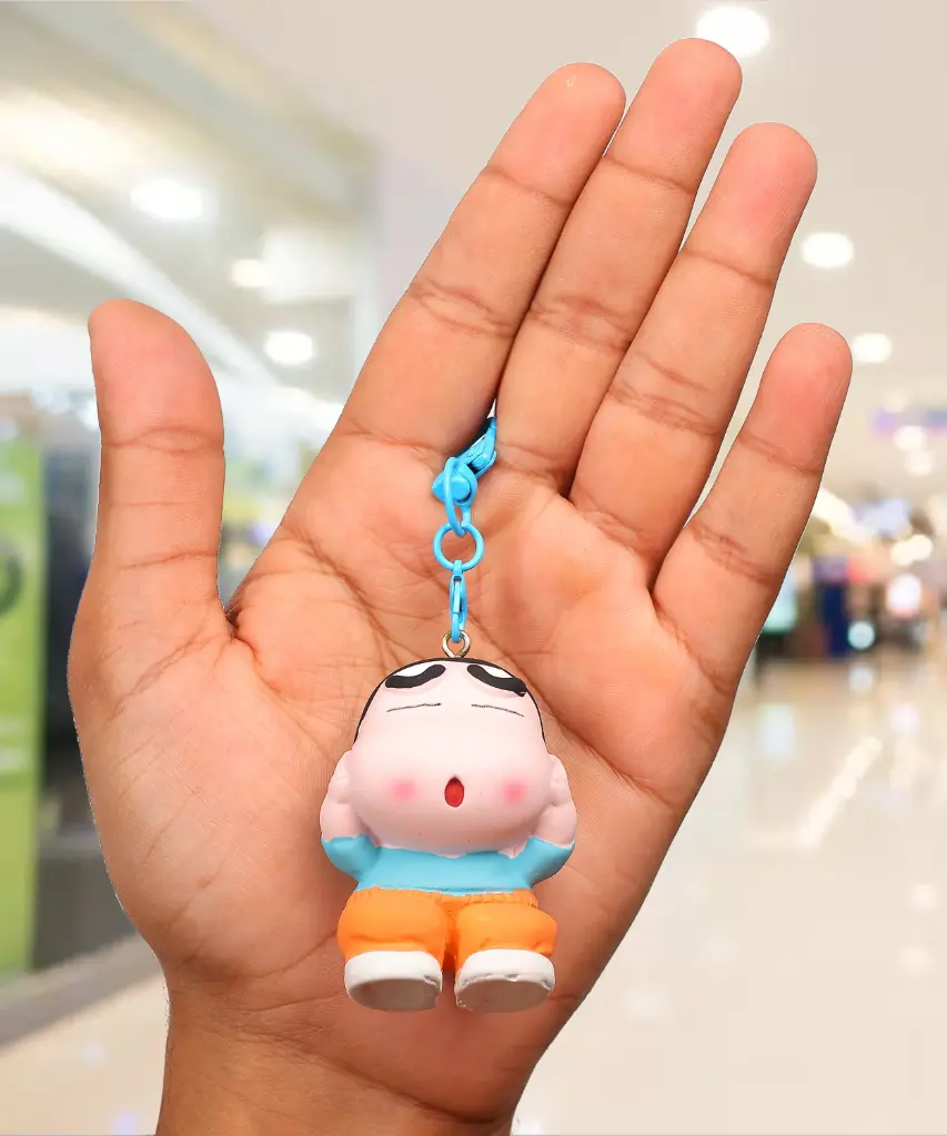 Crayon Shinchan Blue Orange Dress Shinnosuke Figure Keychain - Funny Anime Bare Bottom Gag Accessory | Manga Collectible Key Ring