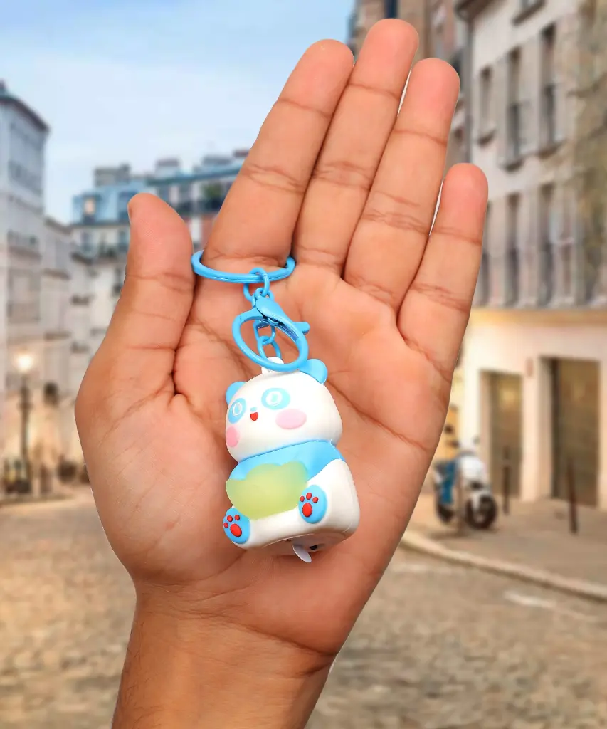 Adorable Light-Up Panda Keychain with Glowing Gold Coin | LED Cute Animal Accessory & Blue Ring | Kawaii Novelty Gift