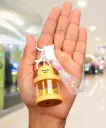 Brown Dog Figure Keychain with Shaker Bubble & Beads | "HAPPY" Logo Strap Accessory | Novelty Key Ring