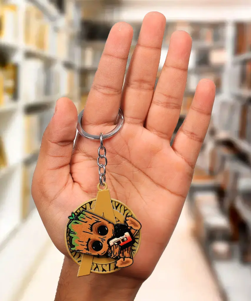 Baby Groot Rotating Keychain with Cassette Tape | MARVEL Guardians of the Galaxy Accessory in Avengers Logo | I Am Groot Collectible
