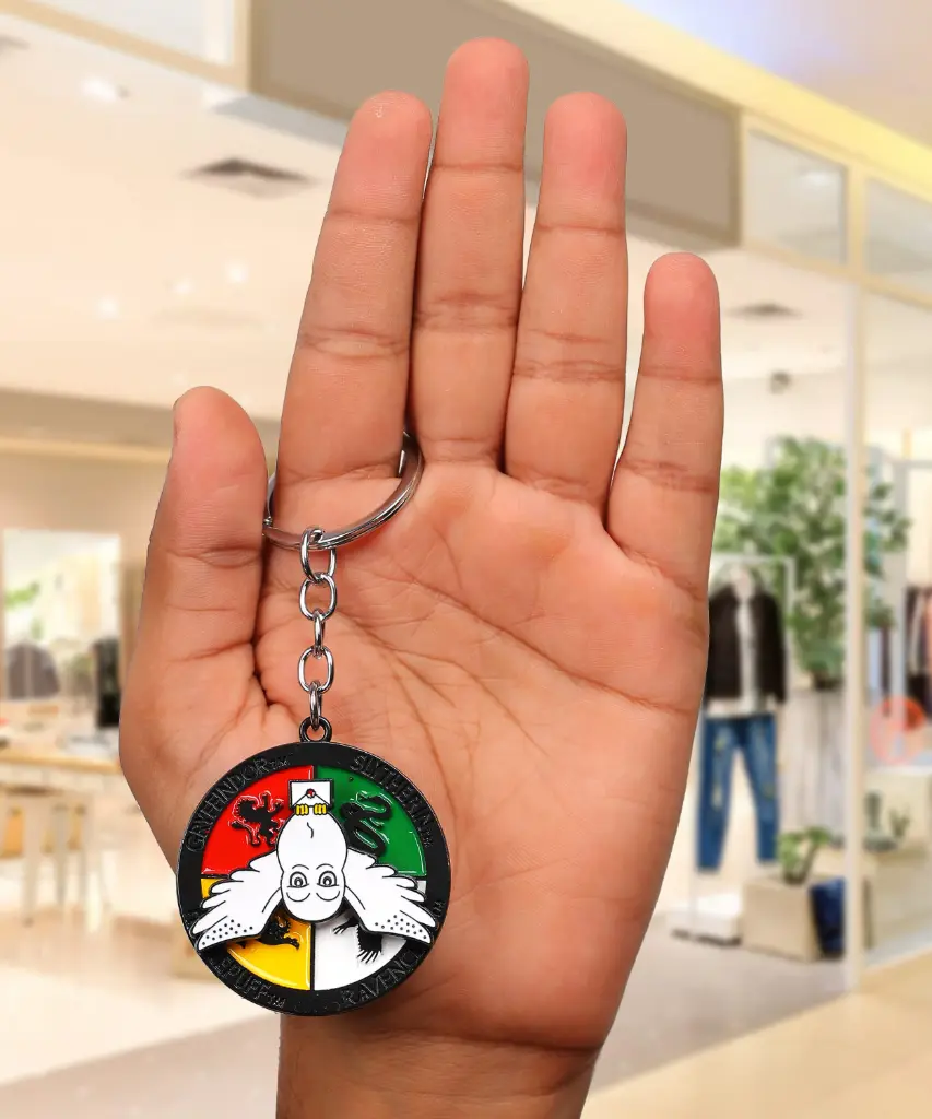 Hogwarts Houses Owl Metal Rotating Keychain - Harry Potter Accessory with Owl & House Crest | Wizarding World Collectible Key Ring