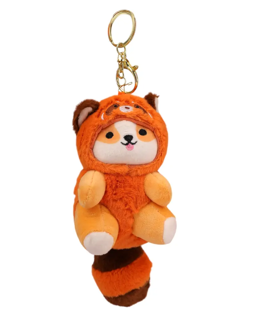 Kawaii Red Panda Plush Keychain | Orange Raccoon Stuffed Animal Keyring | Clip-On Bag Charm Collectible