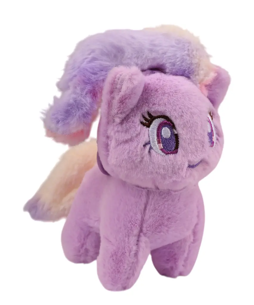 Kawaii Purple Cat Plush Keychain with Rainbow Tail & Mane | Fuzzy Unicorn/Pony Stuffed Animal Keyring