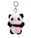 Kawaii Fluffy Panda Plush Keychain with Pink Flower Bag | Cute Stuffed Animal Keyring & Backpack Charm Gift