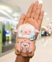 Kawaii Sheep/Lamb Plush Keychain in Bear Cookie Bag | Cute Fuzzy Animal Keyring with Milk Carton Charm