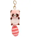 Kawaii Raccoon/Pink Panda Plush Keychain with Striped Tail | Cute Fuzzy Animal Keyring | Clip-On Bag Charm Gift