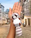 Kawaii Raccoon/Silver Panda Plush Keychain with Striped Tail | Cute Fuzzy Animal Keyring | Clip-On Bag Charm Gift