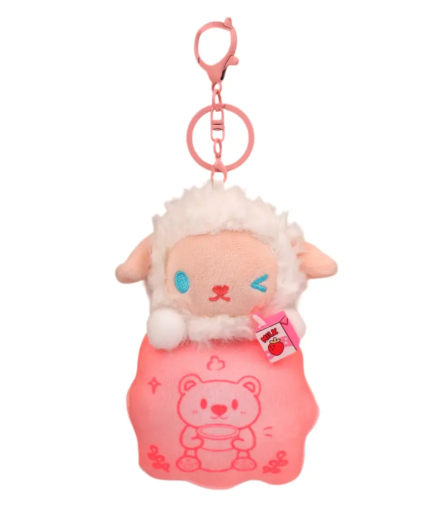 Sweet Pink Sheep Peeking Out of Cookie Plush Keychain | Adorable Lamb & Biscuit Keyring for Backpack & Car