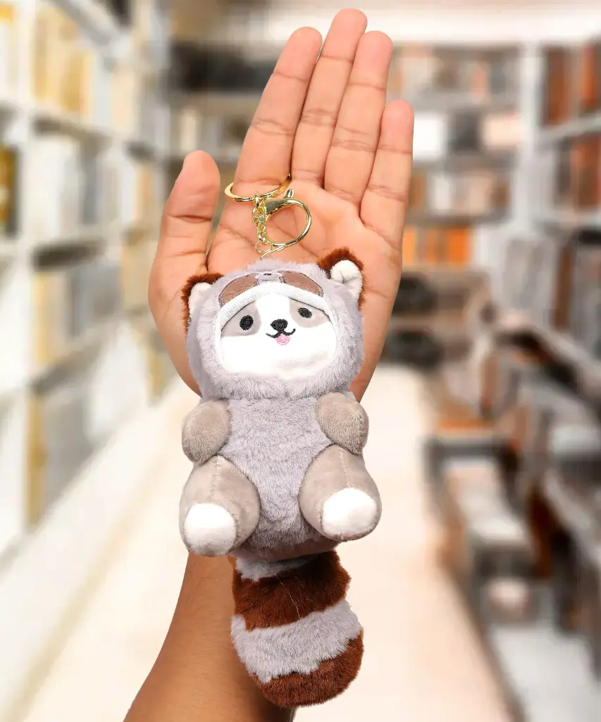 Sweet Gray Wolf/Dog Plush Keychain in Fuzzy Costume | Mini Stuffed Animal Keyring for Backpack