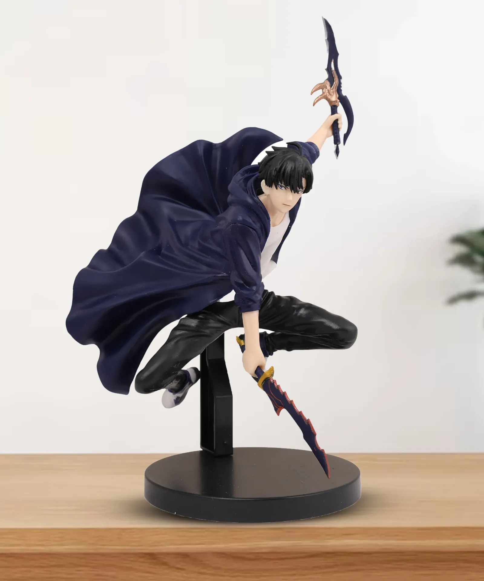 Solo Leveling Bend Sung Jinwoo Action Figure | Dynamic Dual Dagger Pose Statue | Shadow Monarch Anime Manhwa Collectible