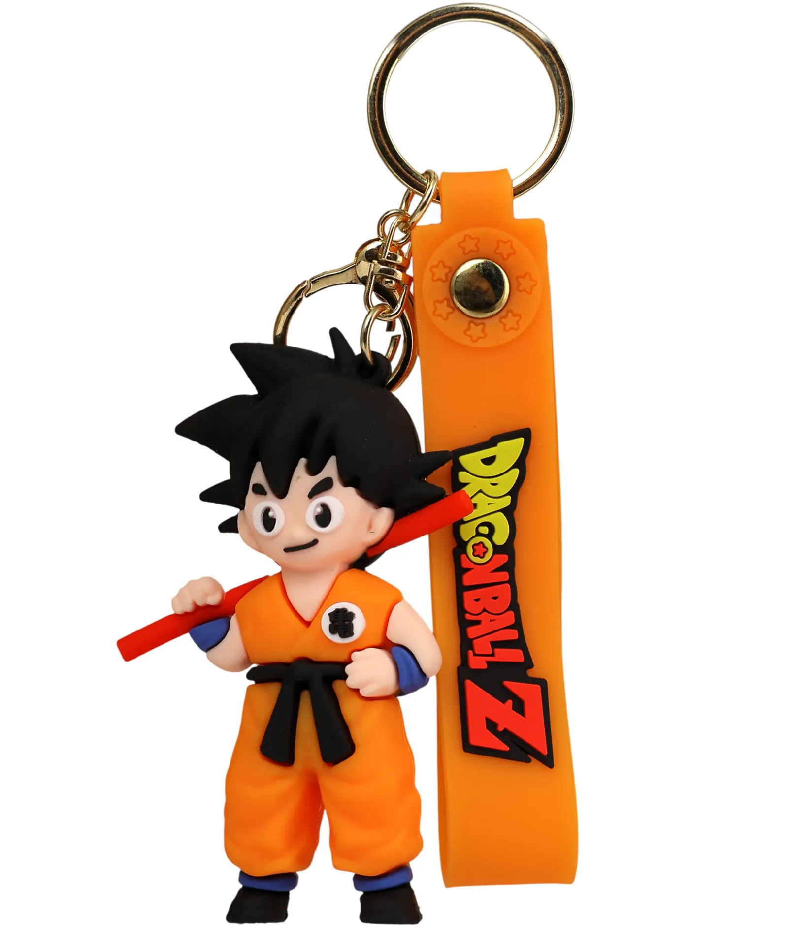 Dragon Ball Z Kid Goku Keychain with Power Pole | Classic Orange Gi Chibi Figure Keyring | DBZ Collectible Gift