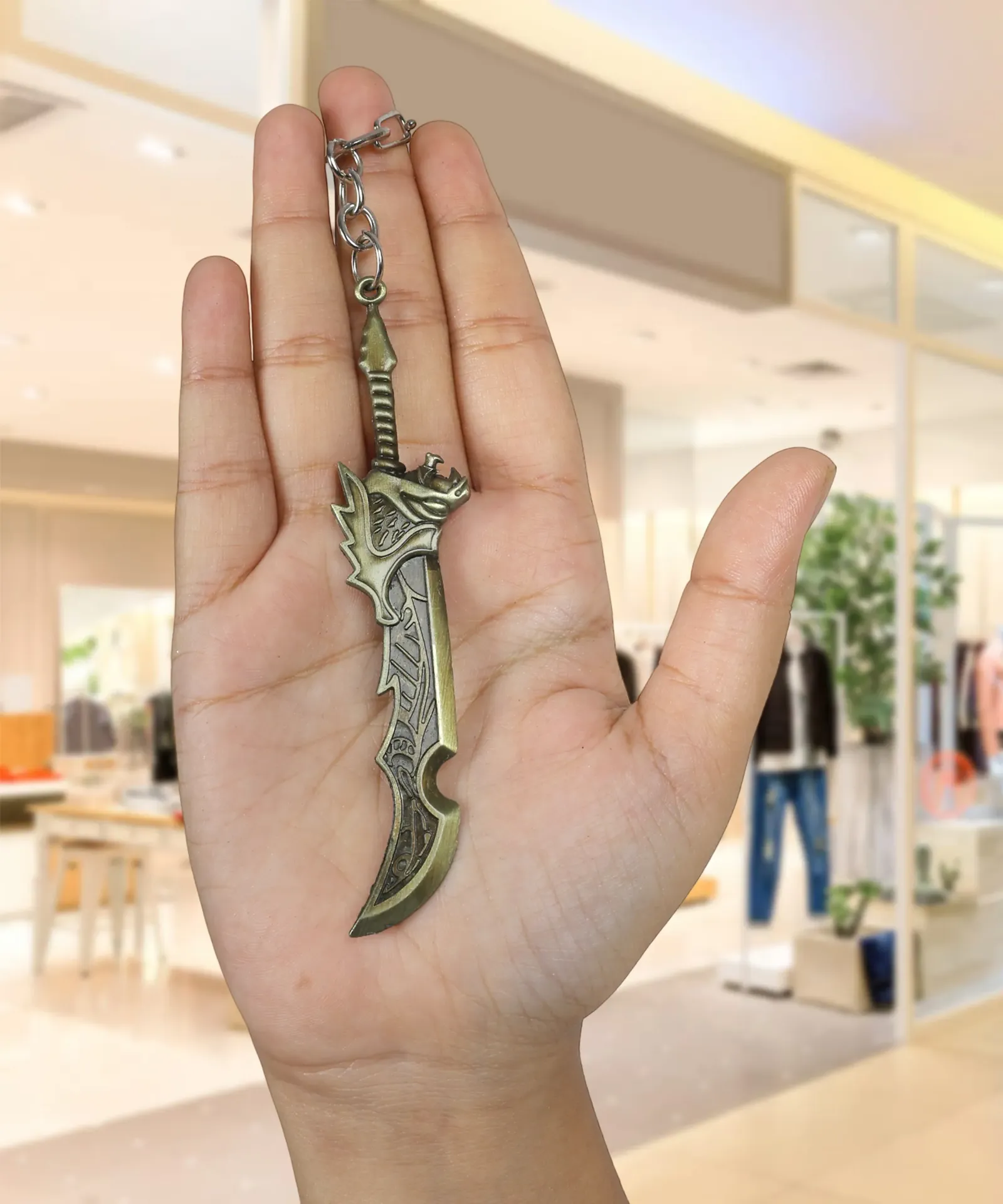 Antique Bronze Dragon Dagger Keychain | Fantasy Game Weapon Keyring | Detailed Metal Collectible for RPG Fans