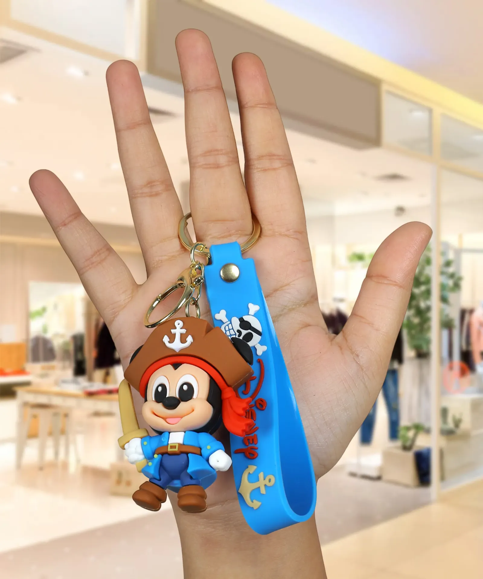 Disney Mickey Mouse Pirate Keychain | Chibi Figure Keyring with Dagger & Anchor Strap | Official Disney Collectible Gift