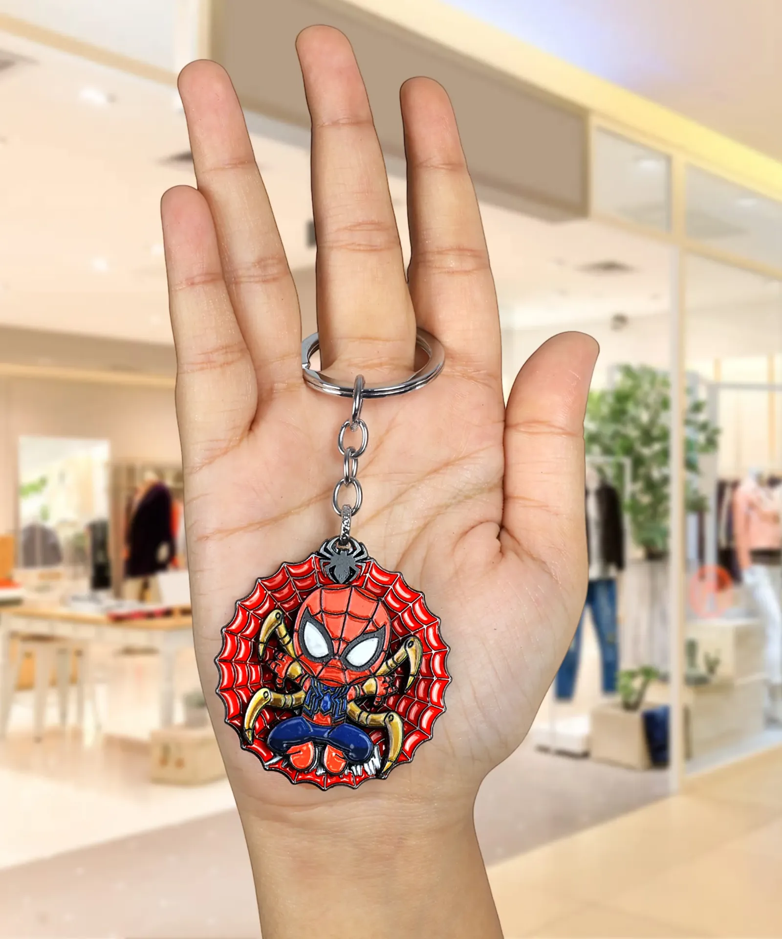 Cute Chibi Spider-Man Red Web Keychain | Premium Metal Keyring for Marvel Comics Fans & Collectors