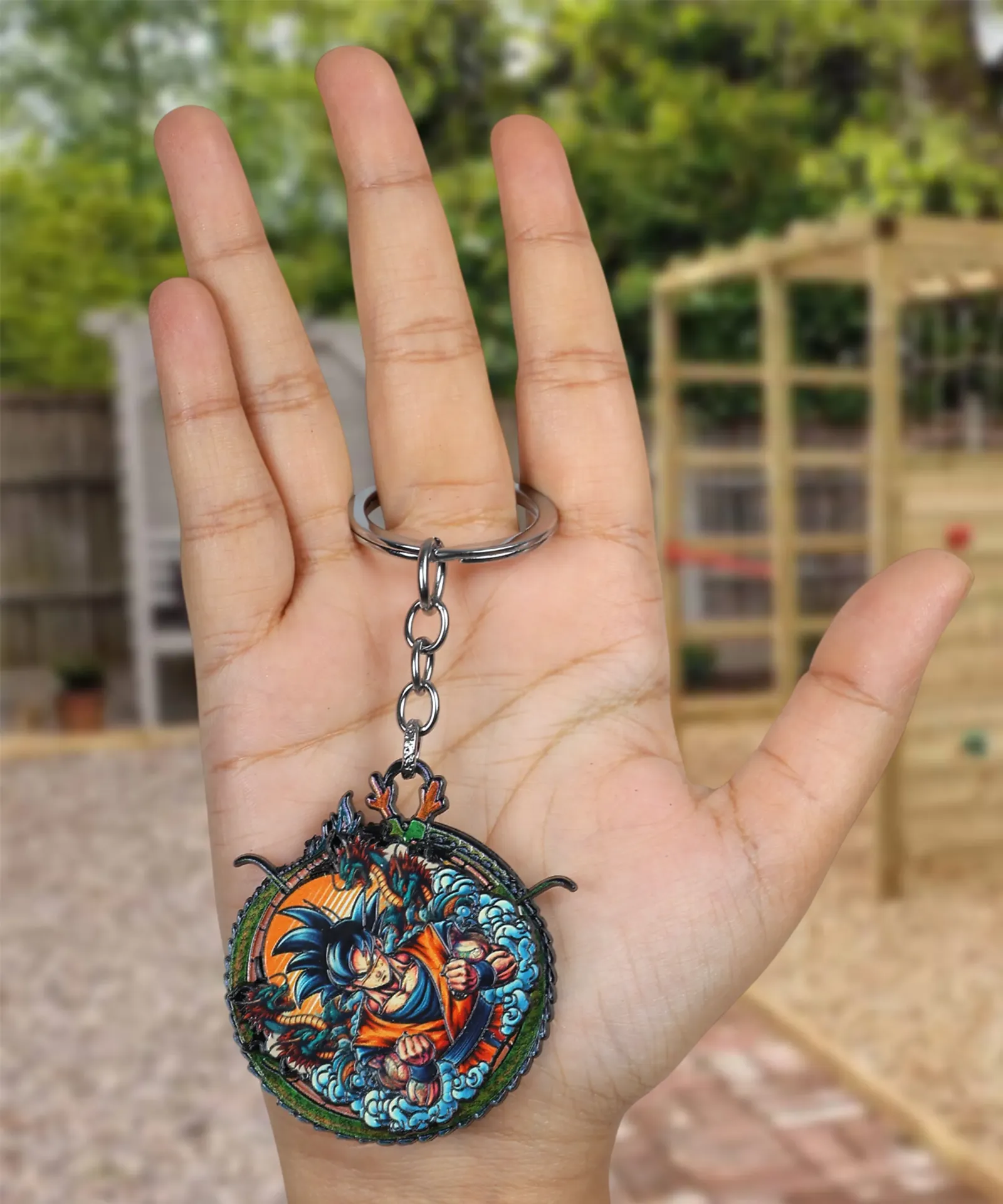 Dragon Ball Z Super Saiyan Goku Medallion Keychain | Double Dragon Metal Keyring | Anime Comics Collectible Gift