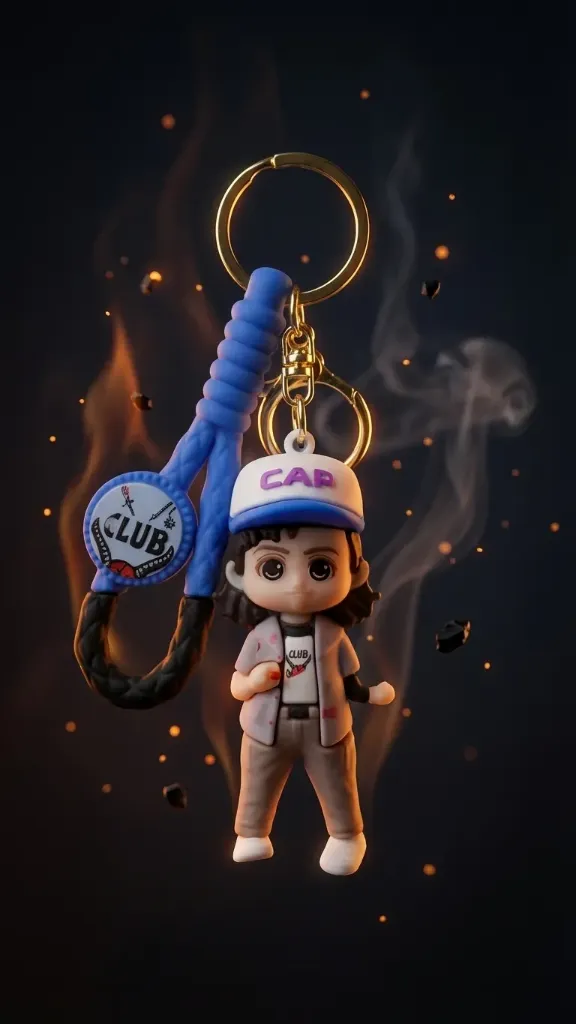 [Cap Boy new Style 3D keychain] Dustin Henderson Stranger Things 3D Rubber Silicon keychain
