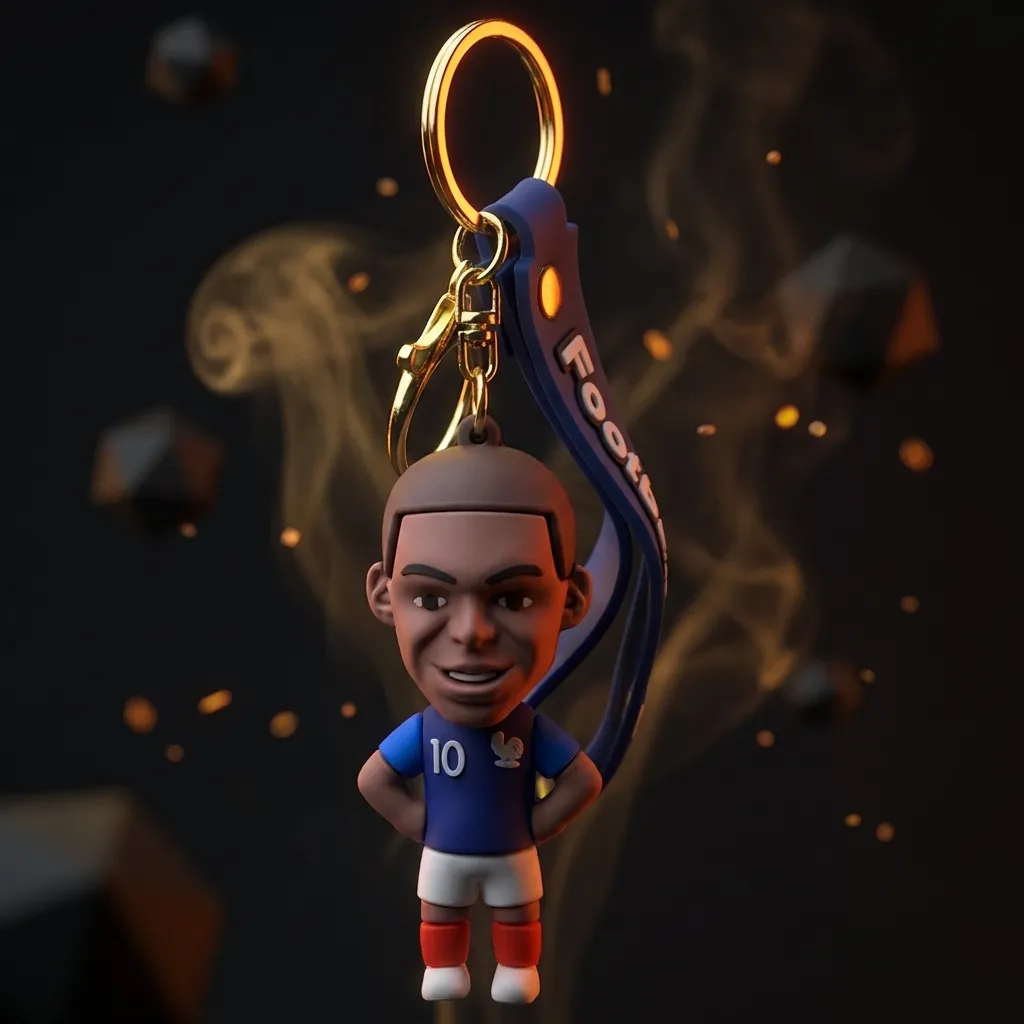 Kylian Mbappé in a blue French jersey 3D Football keychain