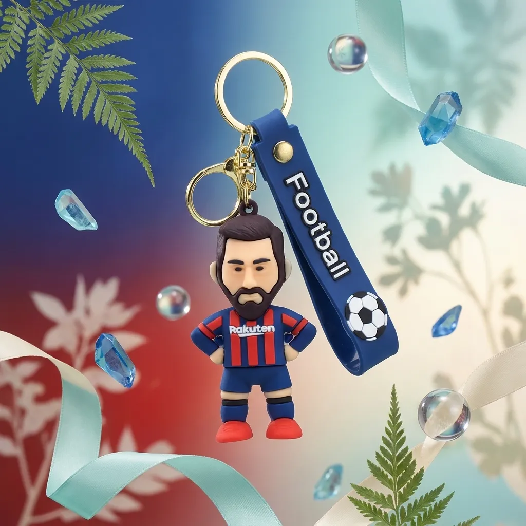 Messi Blue Red Barcelona jersey 3D Football Keychain