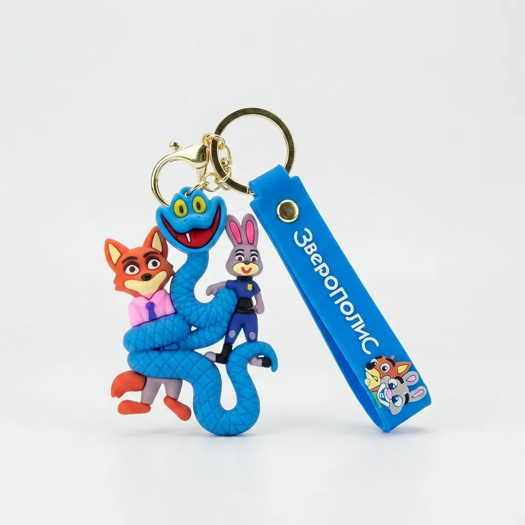 [Fox Inside Snake Keychain] Zootopia Fox Inside Snake With Bunny 3d keychain