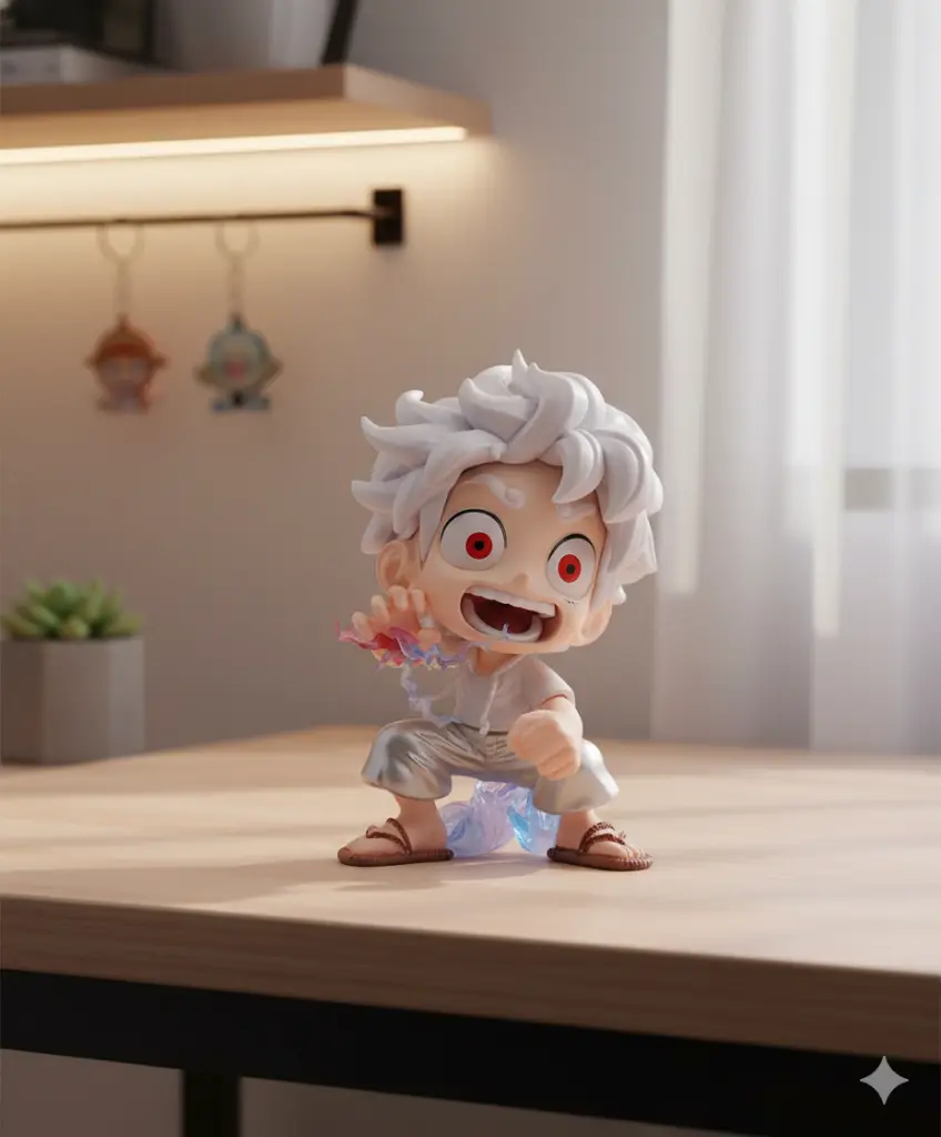 [Fat Face White Luffy Action Figure] Monkey D. Luffy – Gear 5 (Sun God Nika Chibi Form) Action Figure