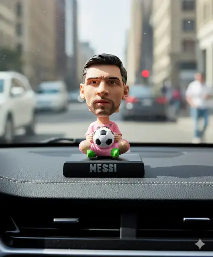 Messi Miami Pink Dress Bobblehead |Desk & Car Dashboard Toy for Soccer Fans