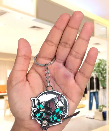 Tanjiro Fighting With Sword Rotating Metal keychain | Demon Slayers Anime Revolving key rings 