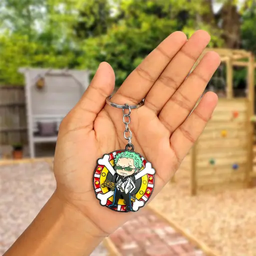 Cool Roronoa Zoro Swordman Rotating Metal keychain | One Piece Anime Revolving metal key rings 