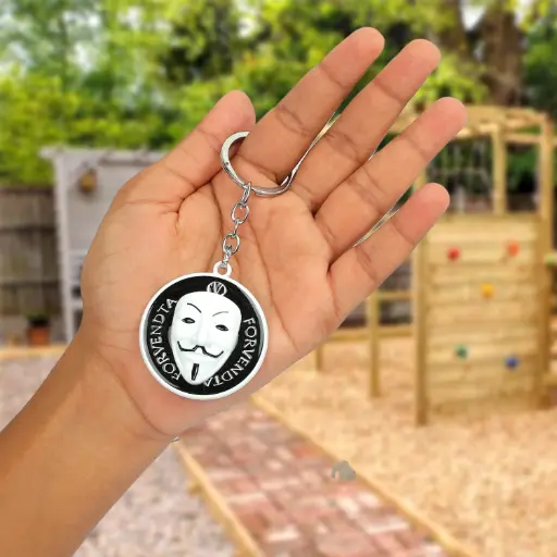 Guy Fawkes mask V For Vendetta Rotating Metal keychain 