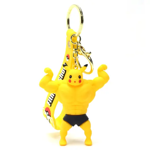 Pikachu Body Builder Pokemon 3D keychain |Pocket Monster Purple Character Keychain with Gold Keyring | Cute Anime Keychain Gift for Fans | Daiyamondo