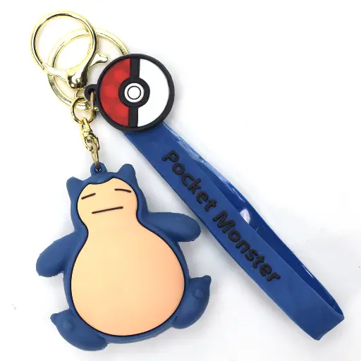 Sleeping Snorlax Key Holder with "Pocket Monster" Wrist Lanyard | Silicone Poké Ball Anime Bag Charm