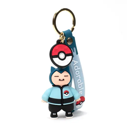 Stylish Snorlax Keychain in Blue Jacket | Adorable Figure with Poké Ball Charm & Wrist Strap | Pokémon Fan Accessory