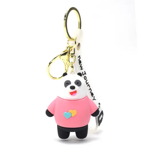 Cute Panda Keychain in Pink Sweater | Winking Animal Figure with Heart Decal & Wrist Strap | Kawaii Accessory Key Ring